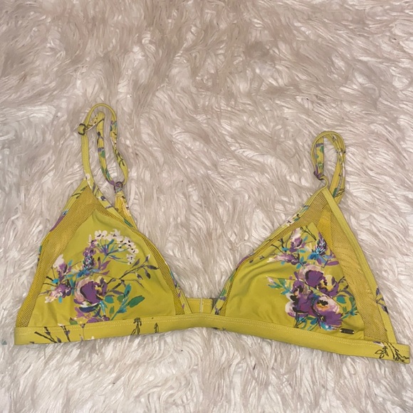 Yellow Rip Curl Bikini Top Floral Pattern with Mesh - Picture 1 of 4